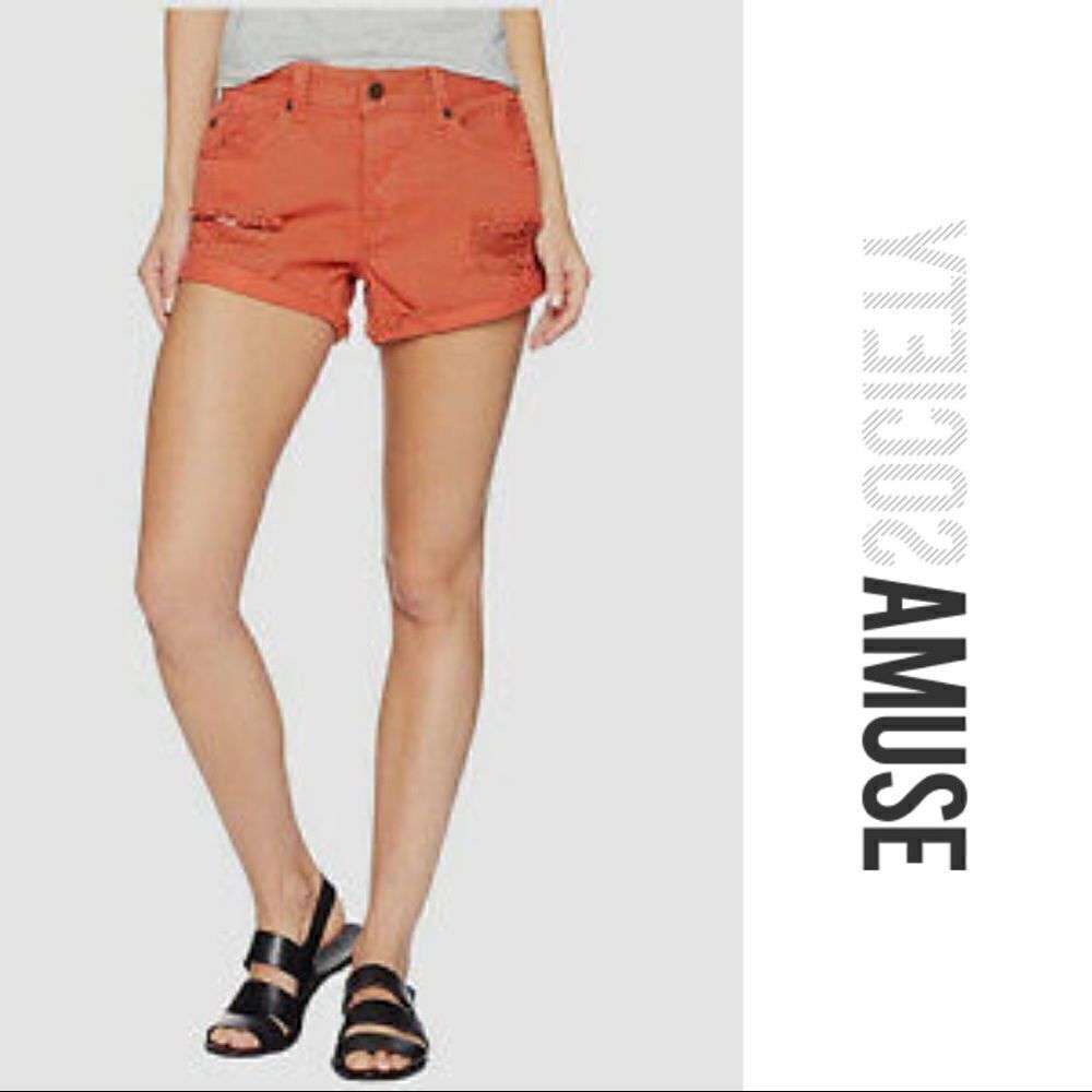 Amuse Society‎ Distressed Orange Shorts - Women’s 26